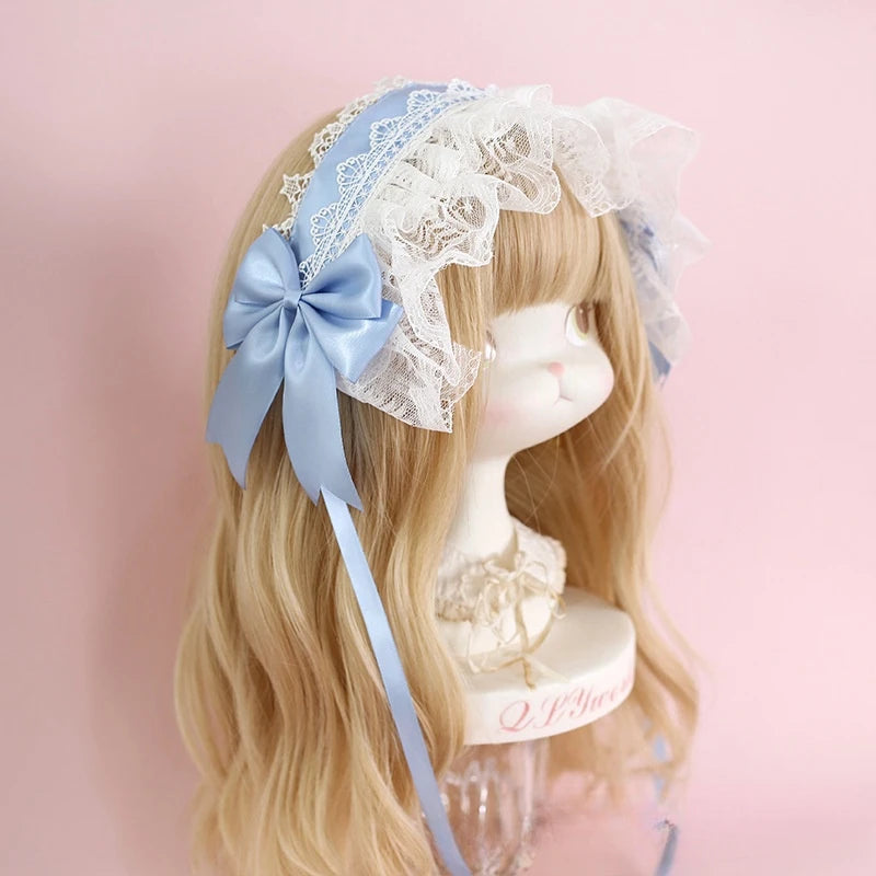 Lolita Lace Headband with Ribbon Bow - Sweet Dark Hair Accessory