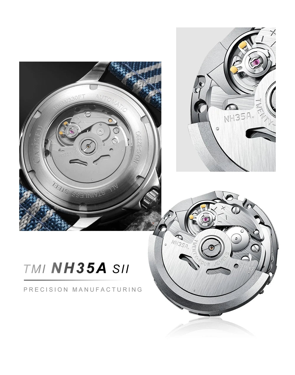 CADISEN Deep Explorer 2025 Automatic Mechanical Men’s Watch – Canvas Strap, NH35 Movement, Luminous & Waterproof Luxury Wristwatch