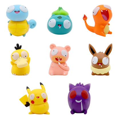 8PCS Pokémon Kawaii Big Eye Action Figures – Pikachu, Charmander, Bulbasaur Funny GK Toy Set for Kids Christmas Gift