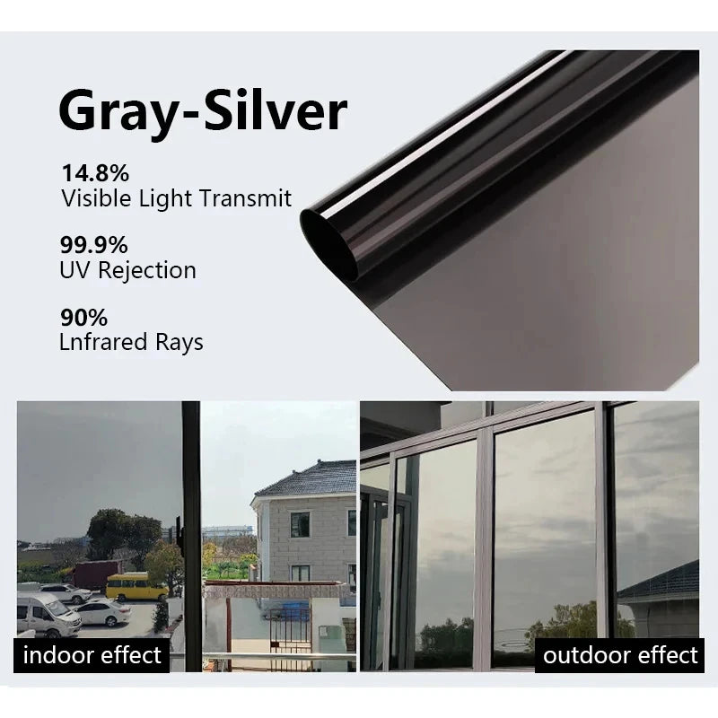 30-90cm Privacy Window Film - Extra Wide One-Way Heat Control Sun Blocking Static Cling Film for Home, Office & Balcony Glass