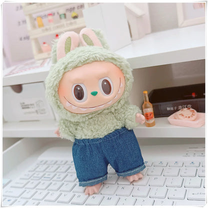 15/17cm Labubu V1 V2 Doll Clothing Set – Fashion Hoodie & Pants, Korean Idol Style DIY Accessories Toy Gift