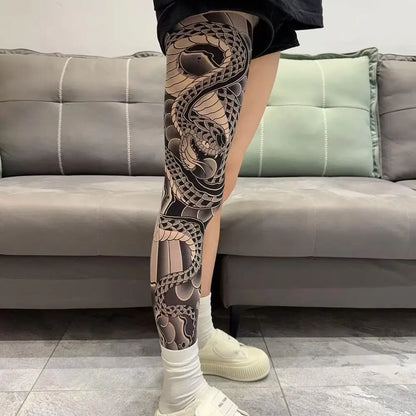 Full Leg Tattoo Socks - Sun-Proof Stretch Cycling & Fishing Stockings for Men and Women
