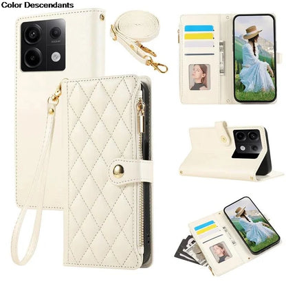 Lanyard Flip Leather Case for Xiaomi – Zipper Wallet & Card Cover for Redmi Note 13/12/12S/11/11S/10/10S/9S/9 Pro/13C/12 Poco X5/M6 Pro