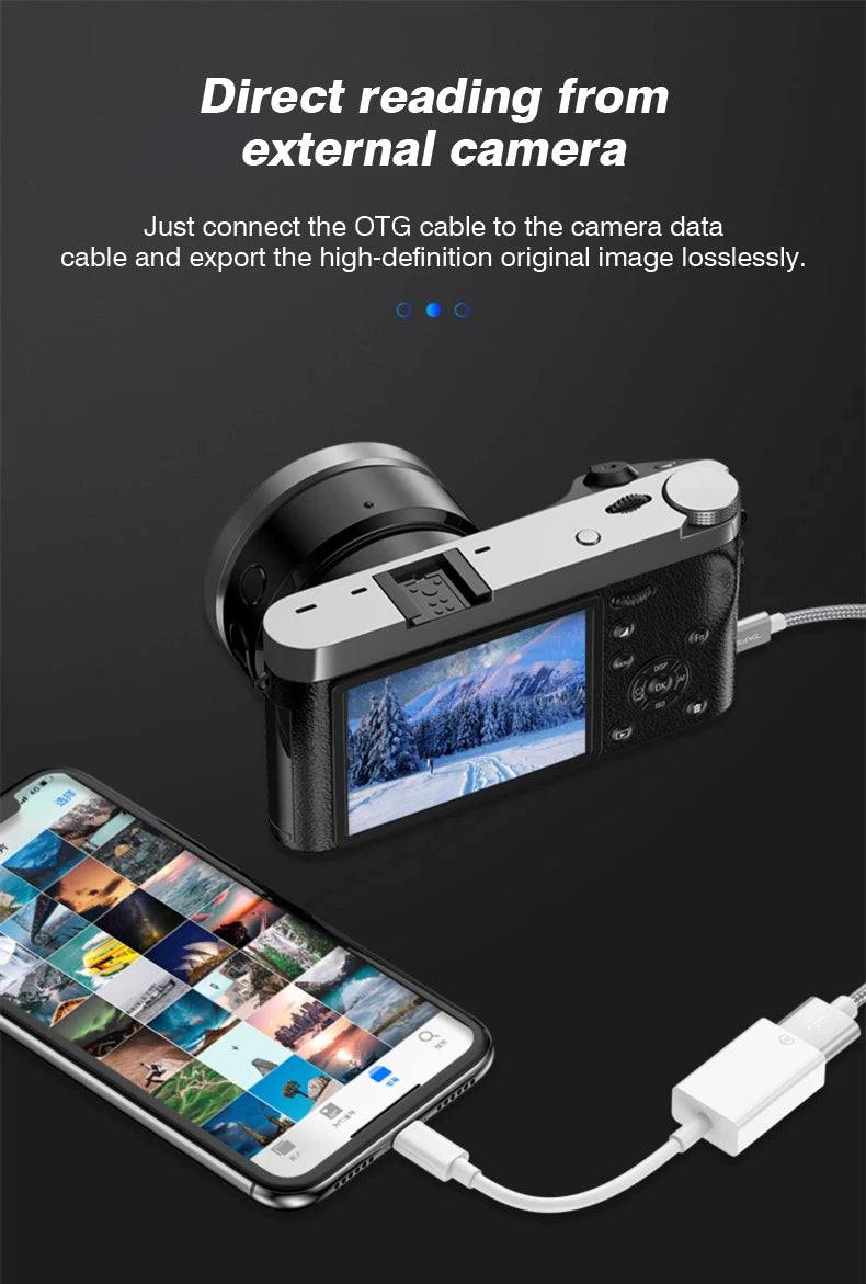 Byscoon USB 3.0 OTG Adapter Cable – Lightning to USB Camera Converter for iPhone 14/13/12/11 Pro Max, XS, XR, 7 & 8 Plus
