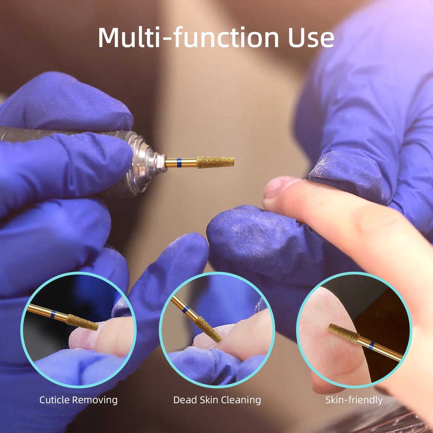HYTOOS 3mm Tapered Cuticle Nail Drill Bit - Titanium Russian Diamond Nail Bits for Dead Skin Cleaning & Nail Care Accessories