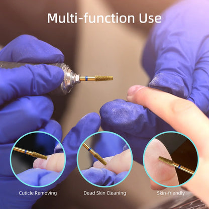 HYTOOS 3mm Tapered Cuticle Nail Drill Bit - Titanium Russian Diamond Nail Bits for Dead Skin Cleaning & Nail Care Accessories