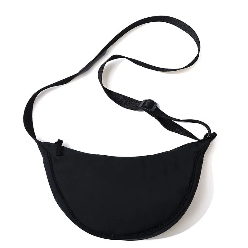 Solid Color Women's Portable Shoulder Bag – Simple Nylon Cloth Padded Crossbody Travel Purse & Messenger Bag