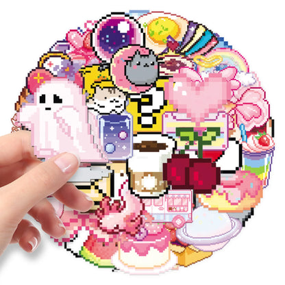 50-Piece Cute Pixel Game Sticker Set – Kawaii Cat Waterproof Decals for Scrapbooks, Phones, Luggage, and Skateboards