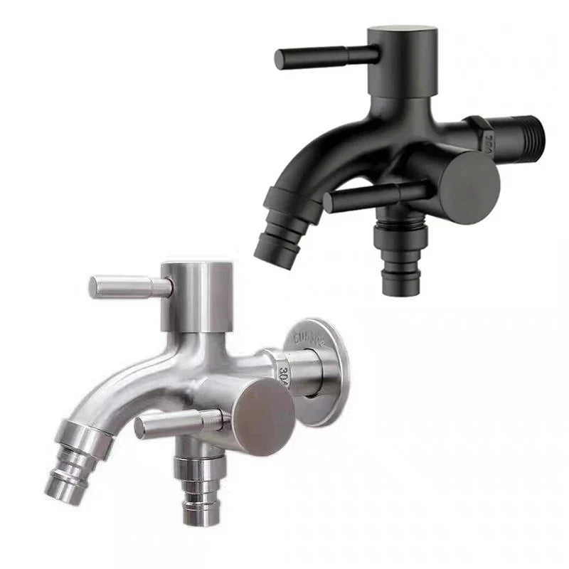 1/2" Dual Outlet Faucet Adapter – Double Control Water Tap, One-In-Two-Out Washing Machine & Bidet Bathroom Sink Connector Valve