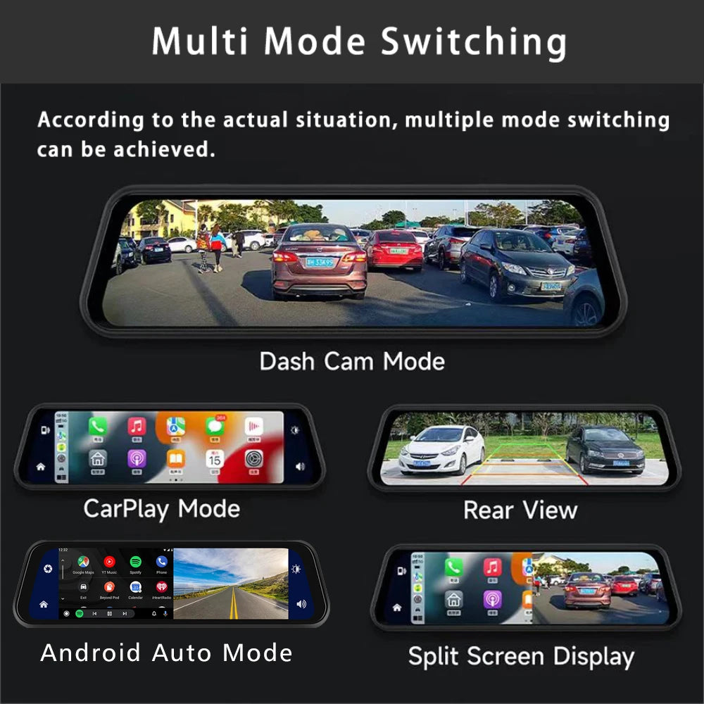 4K 2160P Dash Cam – Car DVR with CarPlay, Android Auto, Rearview Mirror Streaming, GPS, 5G WiFi, FM Radio, AUX