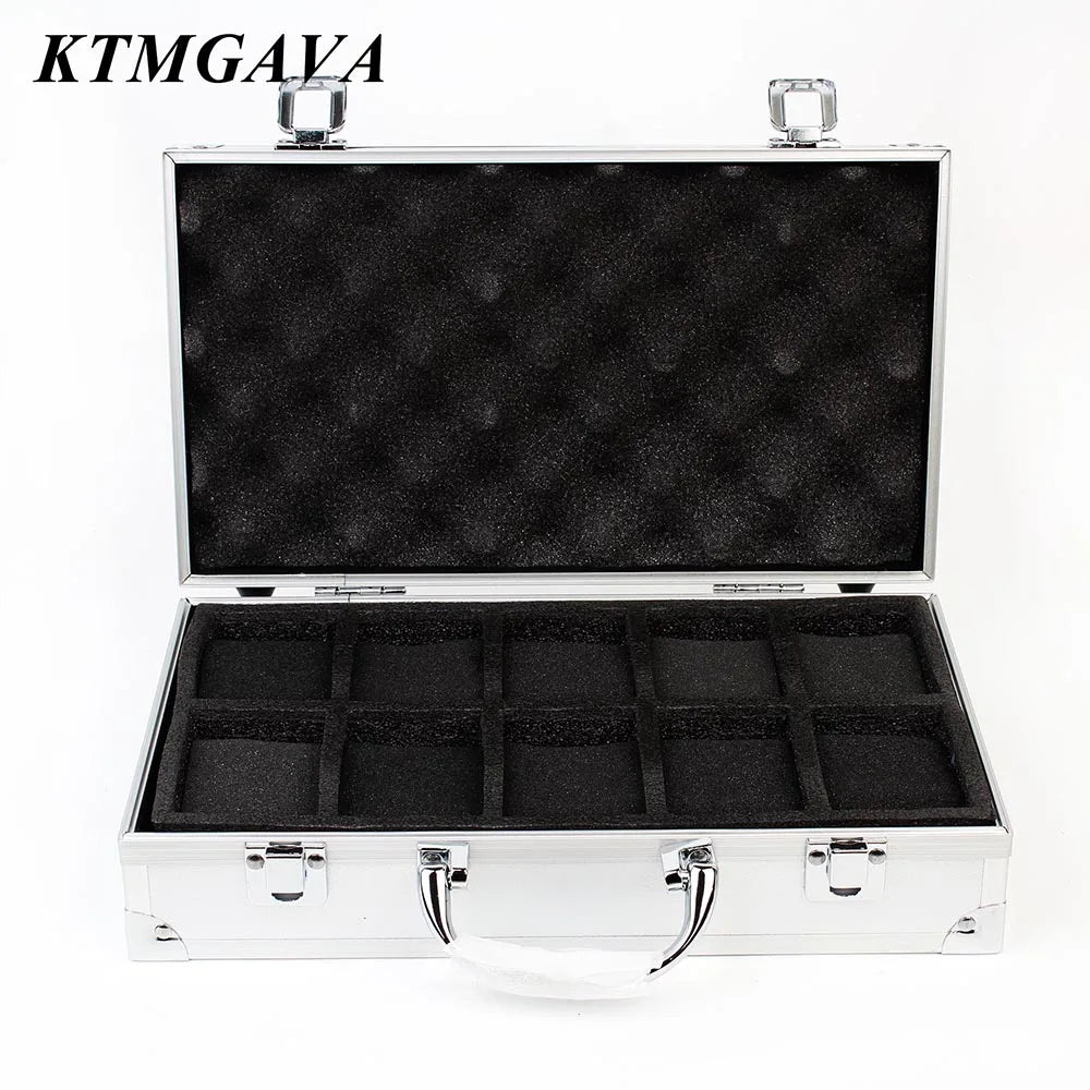 Aluminum Alloy Watch Storage Box – 10/12/18 Grid Large Capacity Black Jewelry Organizer Gift