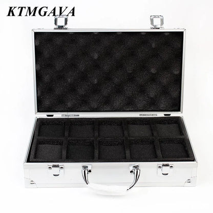 Aluminum Alloy Watch Storage Box – 10/12/18 Grid Large Capacity Black Jewelry Organizer Gift