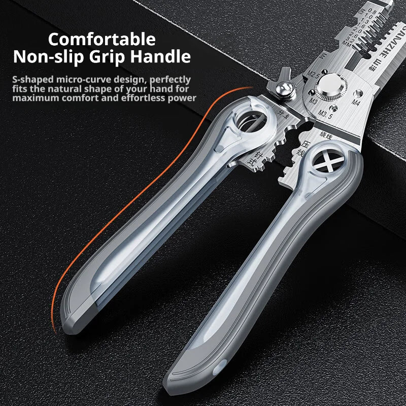SAMZHE 10-in-1 Multifunctional Wire Stripper Pliers - Electrician Cutter, Crimper & Wire Separator Tool