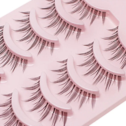 Manga Lashes 5 Pairs – Anime Cosplay Faux Mink Short Full Strip Lashes, Korean Natural Look, Clear Band Soft Eyelash Extensions