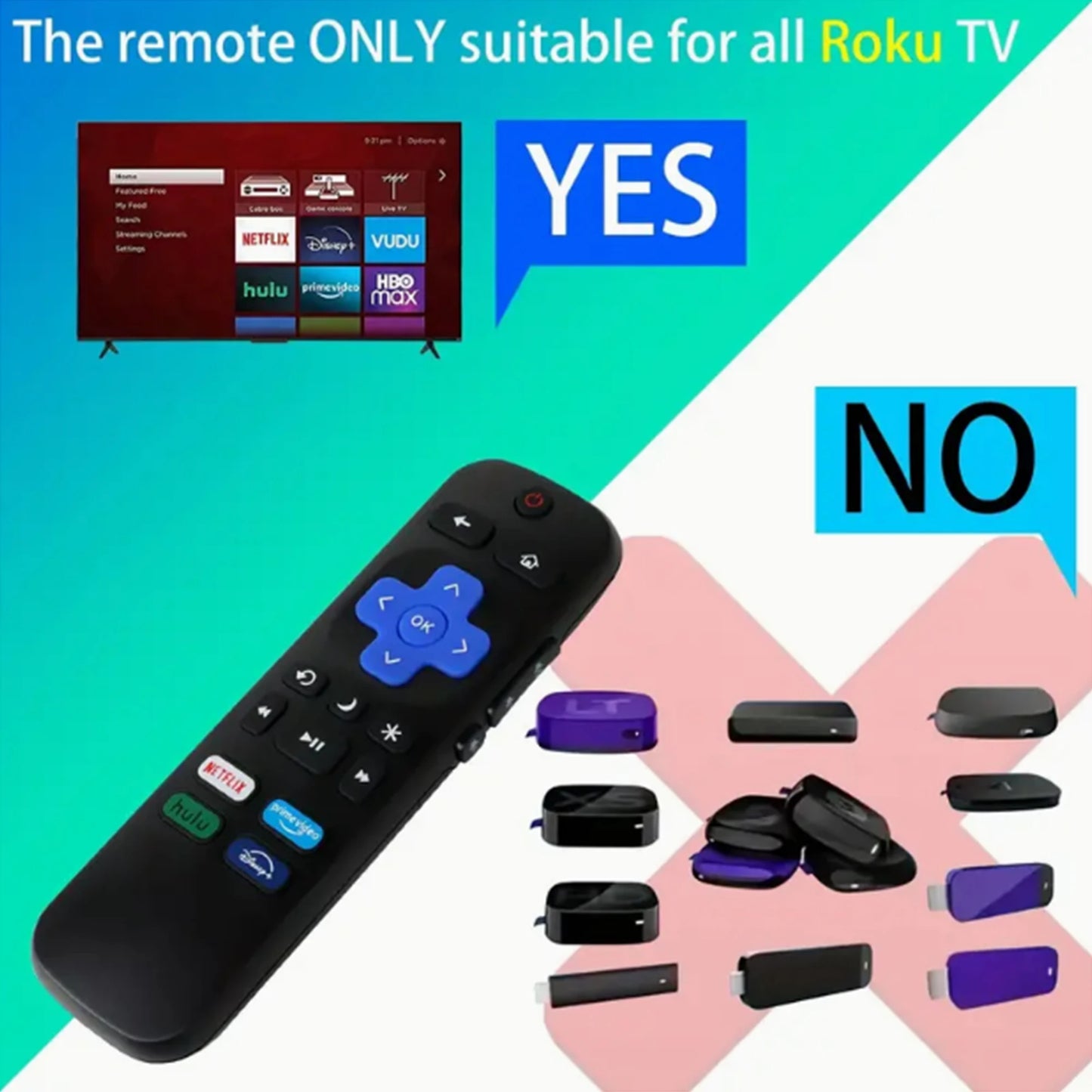 2 Pack Replacement Remote Control for Roku TV, Compatible with TCL, Hisense, Onn, Insignia, & Hitachi