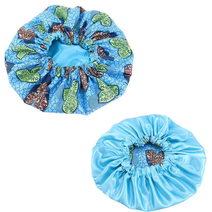 Women’s Double-Layer Satin Bonnet - African Ankara Floral Print Adjustable Reusable Sleep Cap for Hair Care