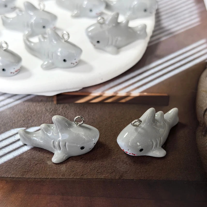 10-Piece 3D Grey Shark Resin Charms - Ocean Animal Pendants for DIY Jewelry, Earrings, Necklaces, and Keychains