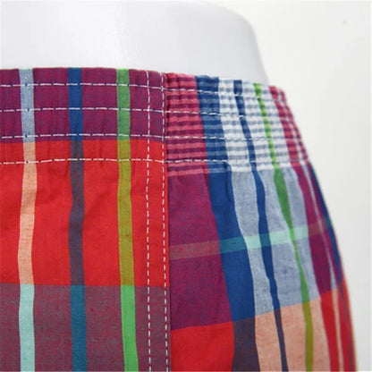 4-Pack Men's Cotton Boxer Shorts - Classic Plaid Woven Loose Fit Breathable Underwear