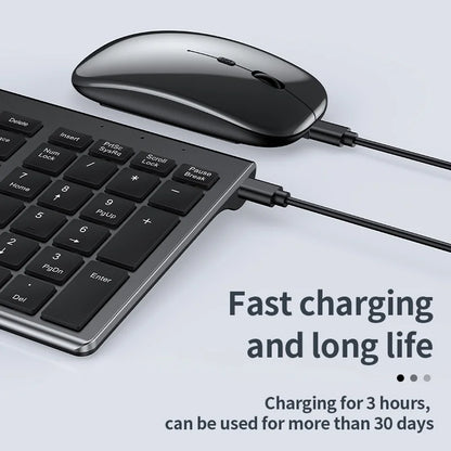Gray Bluetooth 5.0 & 2.4G Wireless Keyboard and Mouse Combo – Rechargeable Full-Size Ergonomic Set for Laptop & Notebook Use