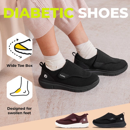 FitVille Extra Wide Women’s Diabetic Walking Shoes – Adjustable Orthopedic Shoes for Swollen Feet, Elderly & Foot Pain Relief