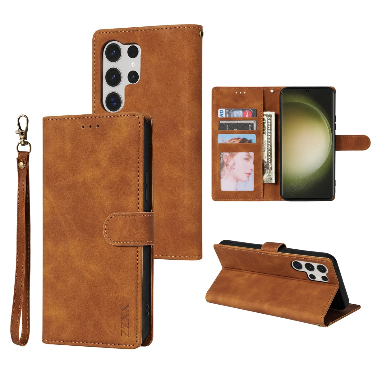 Magnetic Leather Wallet Case for Samsung Galaxy S25 Ultra–S8 – Skin-Friendly Flip Cover with Card Slots & Stand Function