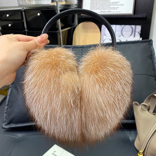 Women’s Winter Real Fox Fur Earmuffs & Scarf – Dual-Use Plush Outdoor Warmer with Genuine Fur