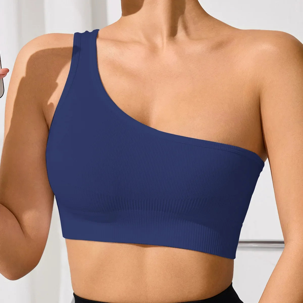 Seamless One Shoulder Yoga Sports Bra for Women – Mileegirl Ribbed Crop Top Quick Dry Gym Workout Bra