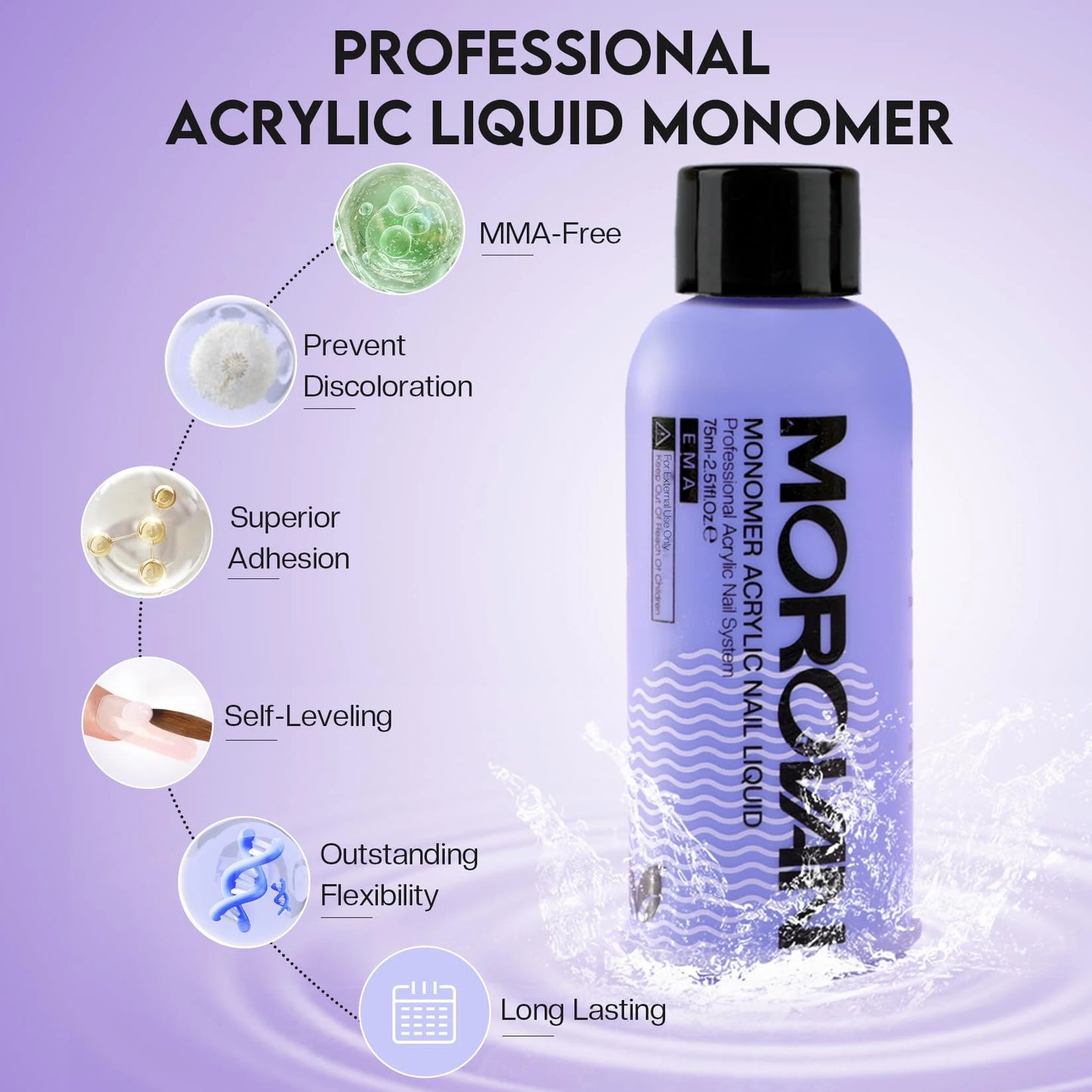 Morovan Monomer Acrylic Nail Liquid Kit — MMA-Free Formula with Nail Dehydrator & Primer for Nail Extensions