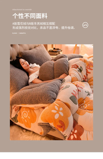 Plush Winter Lamb Velvet Quilt – Thickened Cotton, Double-Sided Warm Lamb Wool Blanket for Single & Double Beds