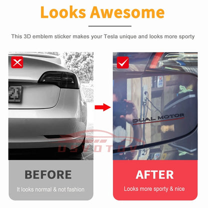DUAL MOTOR Emblem for Tesla Model 3/Y/X/S — Chrome & Black/Red Trunk Badge Sticker, Car Styling