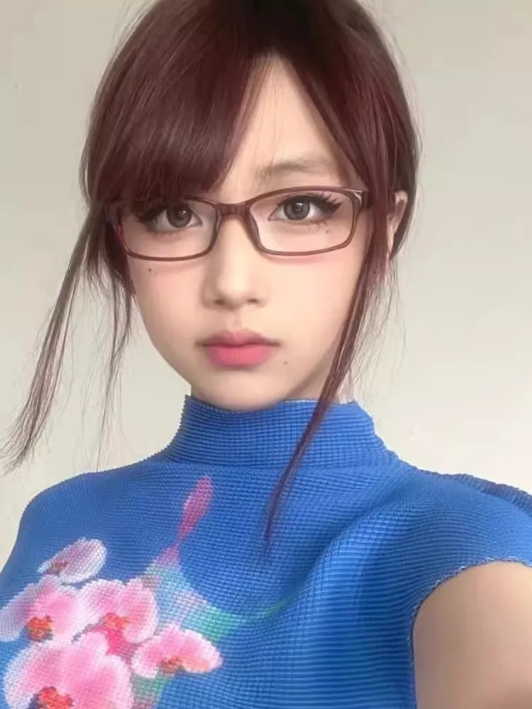2024 Girls Y2K Retro Oval Glasses - Red & Green Frame, Anti-Blue Light Eyewear for Computer & Seaside Driving