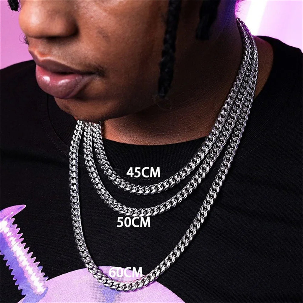Basic Punk Cuban Chain Necklace – 3mm/5mm/7mm Stainless Steel Curb Link Choker for Men & Women, Black & Gold Colors