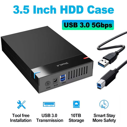 3.5 Inch USB 3.0 to SATA External Hard Drive Enclosure Case for SSD/HDD up to 10TB – PC & Laptop Compatible
