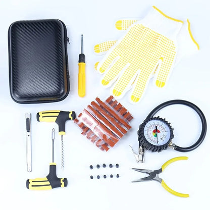 Motorcycle and Car Tire Repair Kit – Puncture Plug Tools, Tire Strips, and Emergency Flat Tire Repair Accessories