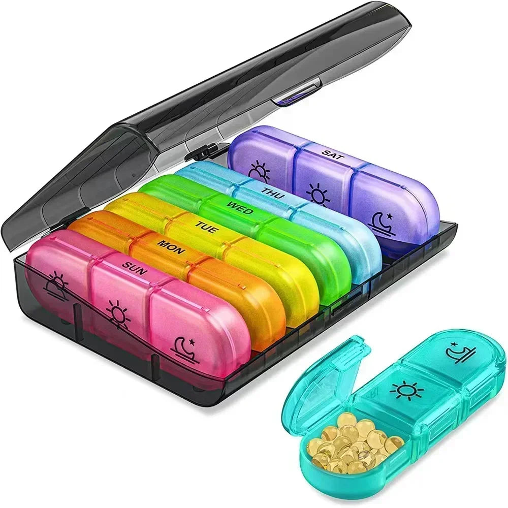 Weekly 7-Day Pill Organizer Box – Portable Medicine & Tablet Storage with Secret Compartments for Travel