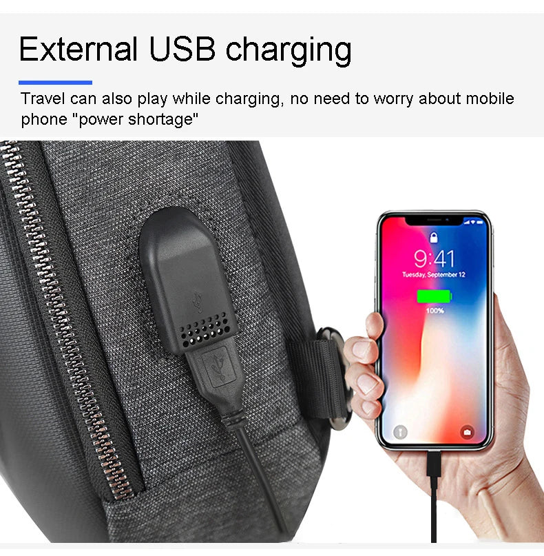 Running Chest Bag for Men - USB Charging Fashion Sling Pack, Crossbody Motor Cycling Backpack for College Students, Unisex
