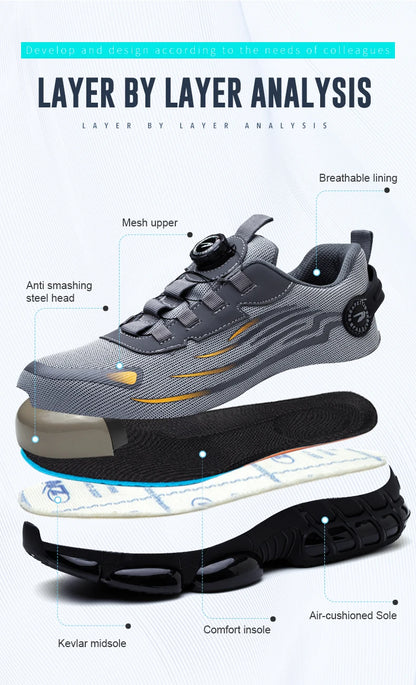 Rotating Button Men’s Safety Shoes – Anti-Smash & Anti-Puncture Work Boots, Fashion Sport Protective Footwear