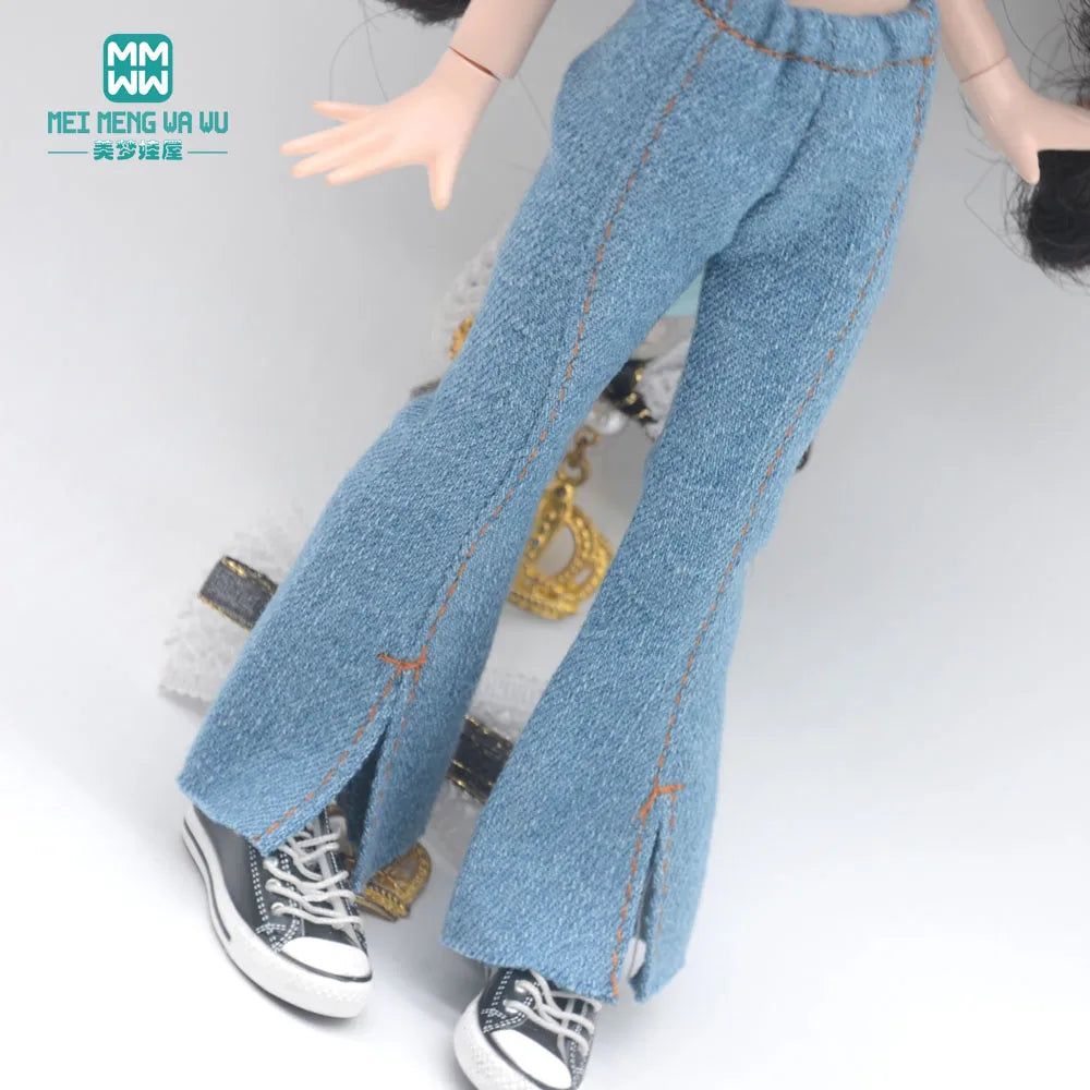 Blythe Doll Clothes – Fashion Tops, Black & White Shirts with Jeans & Plaid Pants for Azone OB22/OB24 Dolls