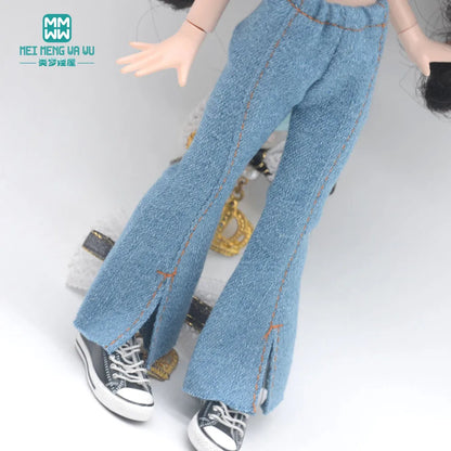 Blythe Doll Clothes – Fashion Tops, Black & White Shirts with Jeans & Plaid Pants for Azone OB22/OB24 Dolls