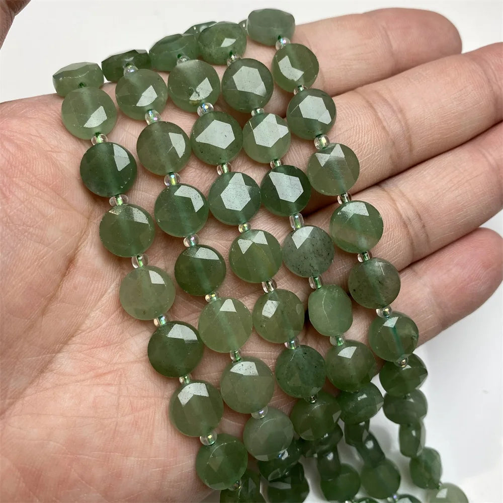 10mm Natural Gemstone Beads - Flat Round Faceted Crystal Jade Loose Beads for DIY Necklace & Bracelet Jewelry Making