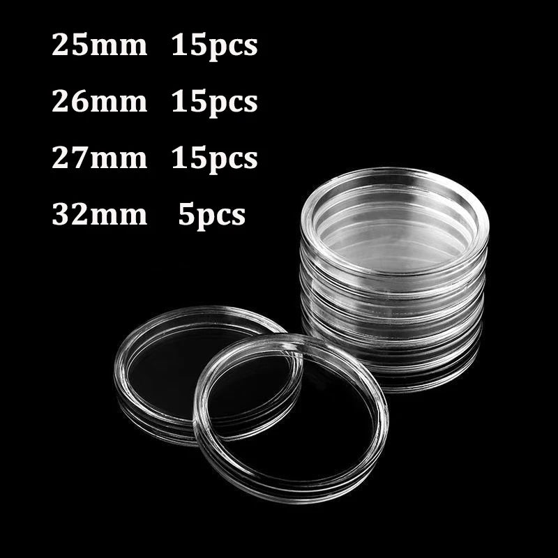 Coin Capsules Storage Box - Clear Plastic Holders for 21/23/25/30/32/38/40/45mm Coins