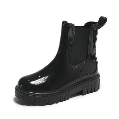 Women’s Shiny Color Fashion Rain Boots – Four-Season Waterproof Mid-Tube Ankle Outdoor Shoes