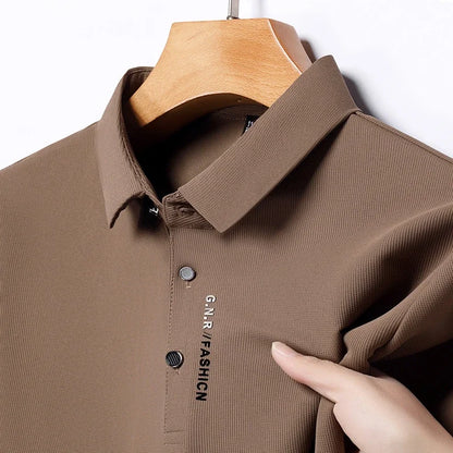Men's Short Sleeve Polo Shirt - Breathable Solid Color Casual Business Style Top