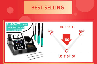 SUGON 8630Pro 1300W Hot Air Gun - Digital Display BGA Rework Station with Curved Nozzle for Welding & Desoldering Repair