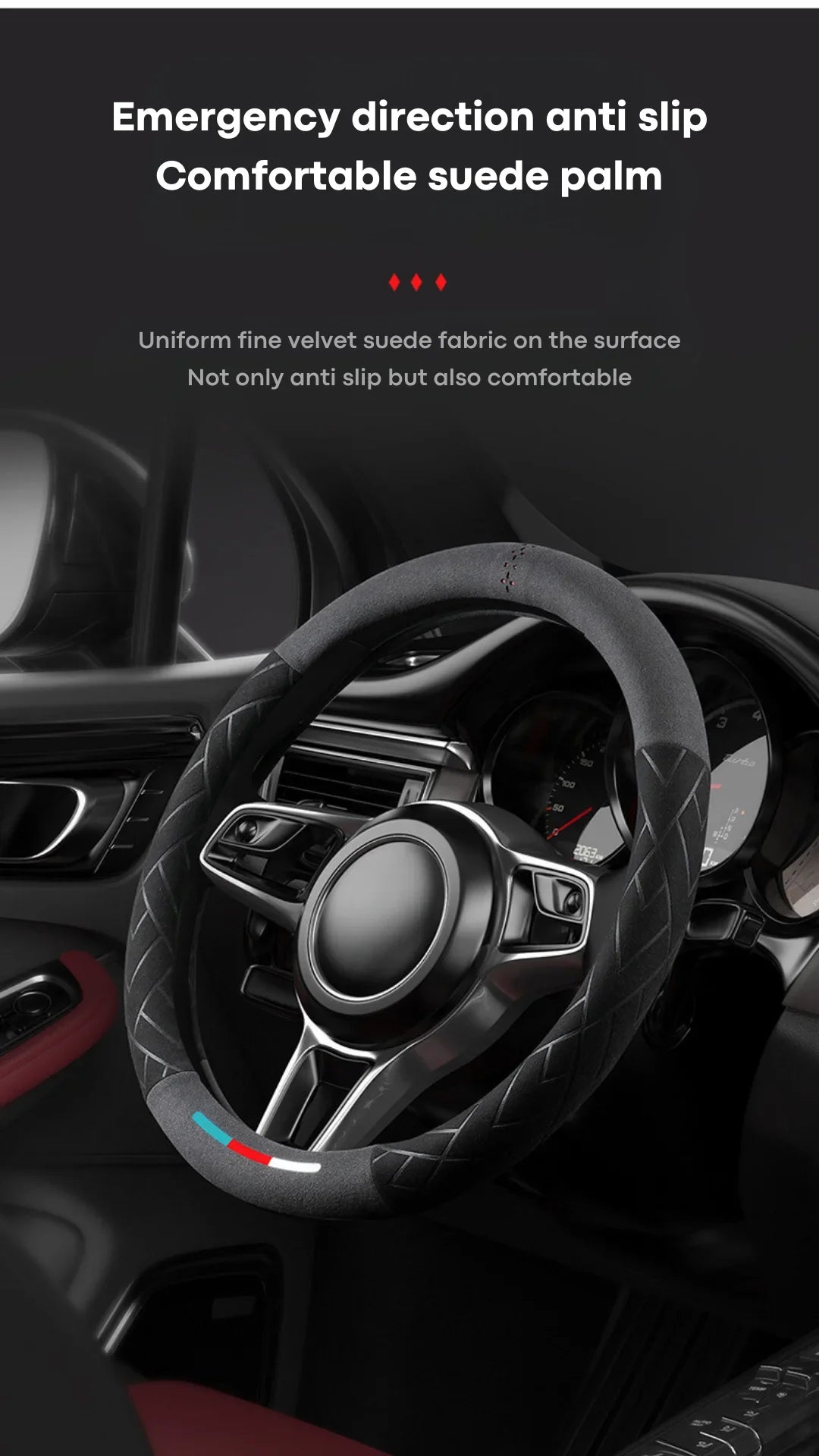 Universal Cowhide Suede Steering Wheel Cover — Breathable 37-38cm Car Accessory Wrap
