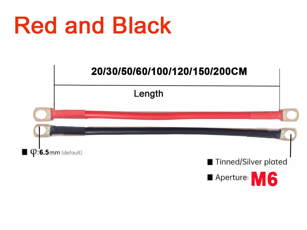 Super Soft Silicone Battery Cable - 10/8/6/4/2AWG Wire with SC Terminals M8 M10 M6 for Car Inverter, UPS & Power Connections