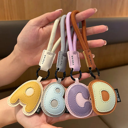 A-Z Leather Initial Keychain - Braided Wristband Pendant for Men & Women, Car, Bag & Phone Case Charm