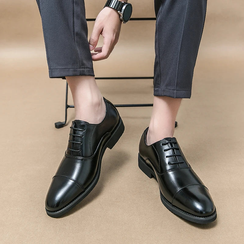 Men’s Luxury Leather Dress Shoes — Comfortable Pointed Business & Wedding Shoes Black