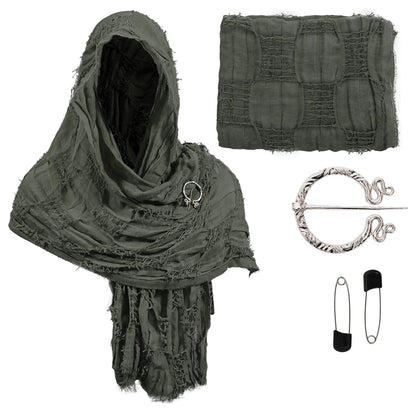 Medieval Pirate Hood Scarf – Retro Black, Brown & Green Cloak Wrap for Renaissance, Halloween & Masquerade Costume