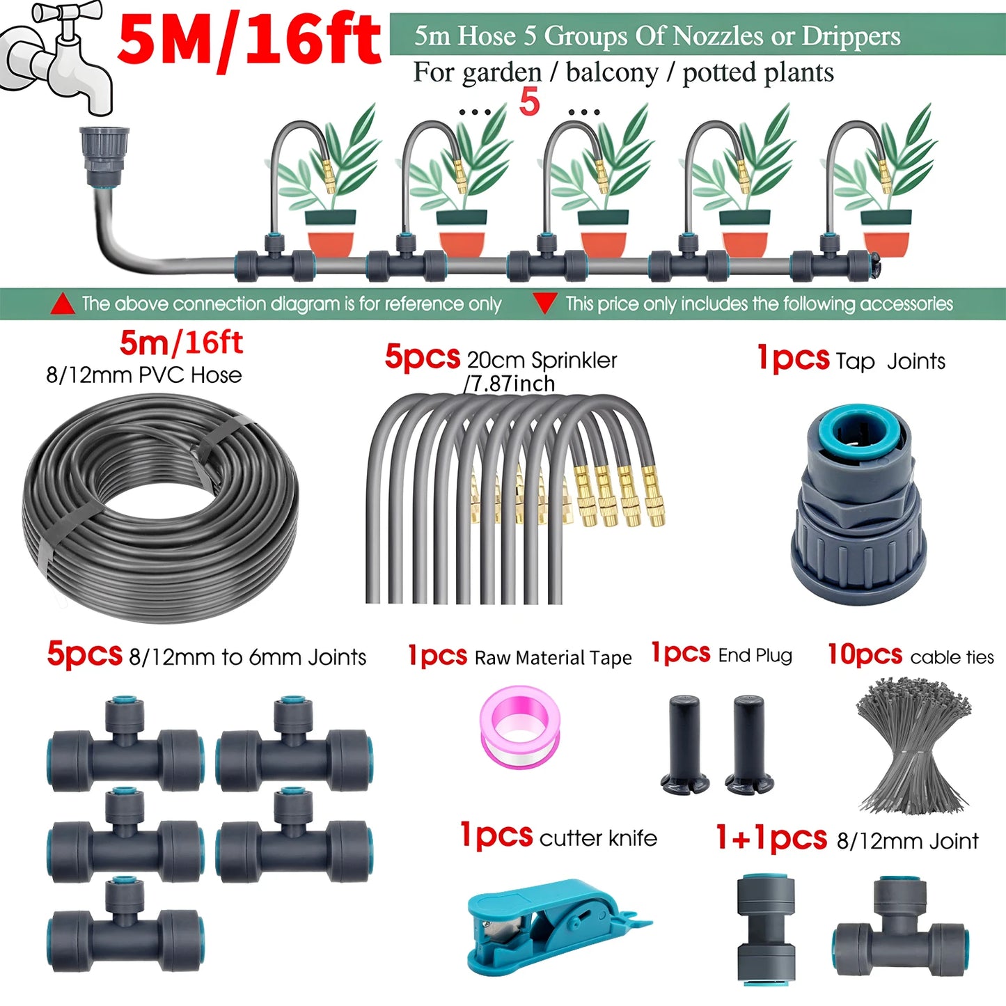 Adjustable Brass Fogging Spray Kit – 3/8" Flexible PE Hose Quick Connect Cooling & Dusting Garden Watering System